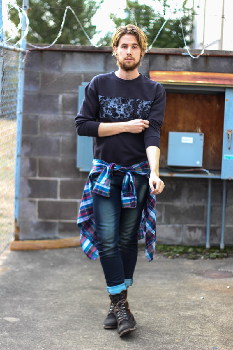 The Kentucky Gent in HM Sweatshirt, Vintage J Crew Plaid Shirt, Paul Rizk Jeans from JackThreads, and J Shoes Boots