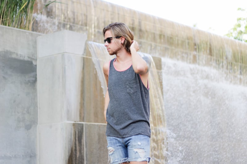 The Kentucky Gent in Levi's Cut Off Shorts for Out in Levi's Contest, Aeropostale Tank Top, Ray-Ban Wayfarers, and Converse Chuck Taylors.