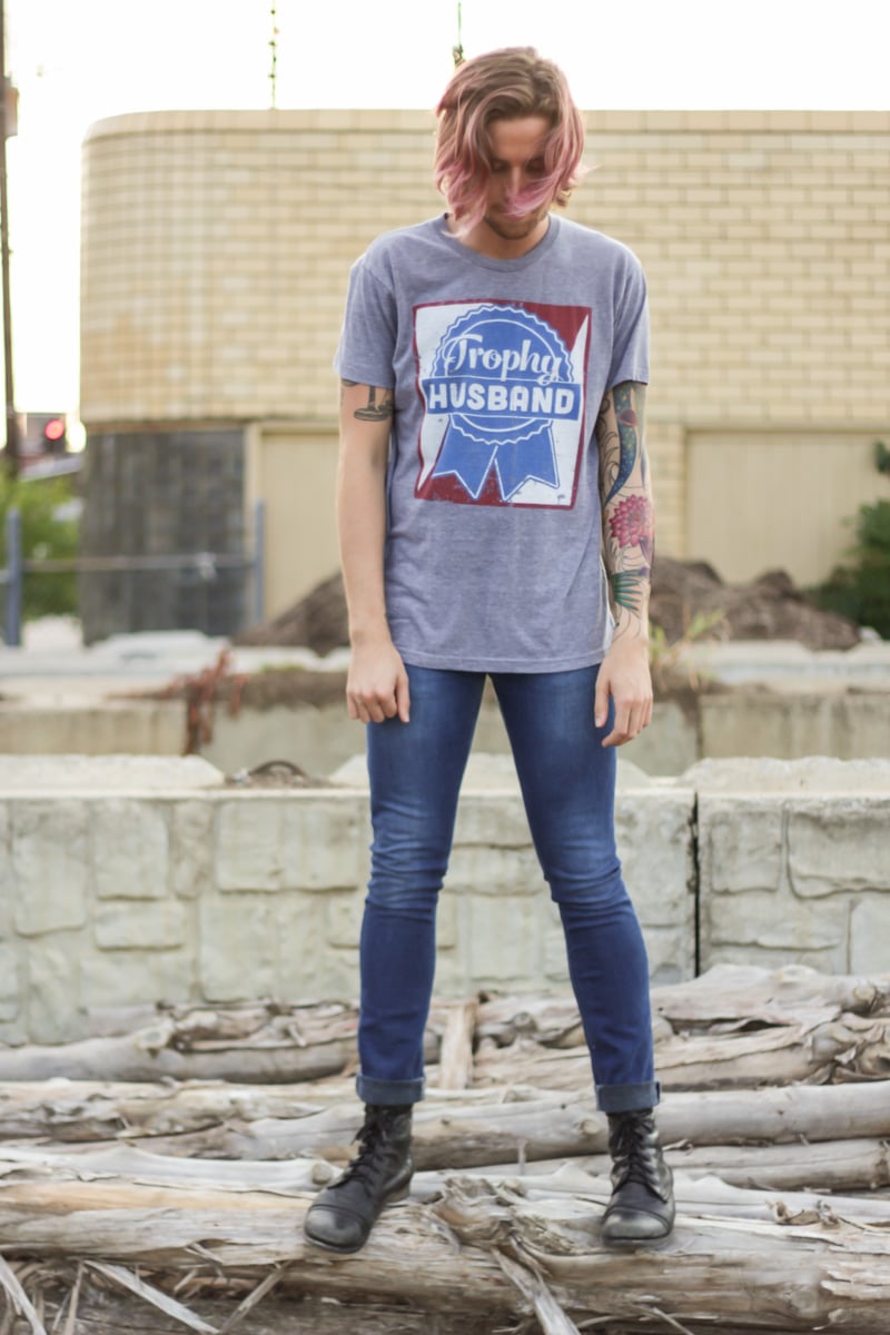 The Kentucky Gent in Trophy Husband T-Shirt, Topman Skinny Jeans, and Steve Madden Troopah Boots.