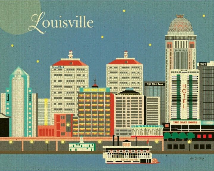 Louisville, Kentucky skyline digital art work by Loose Petals on Etsy.