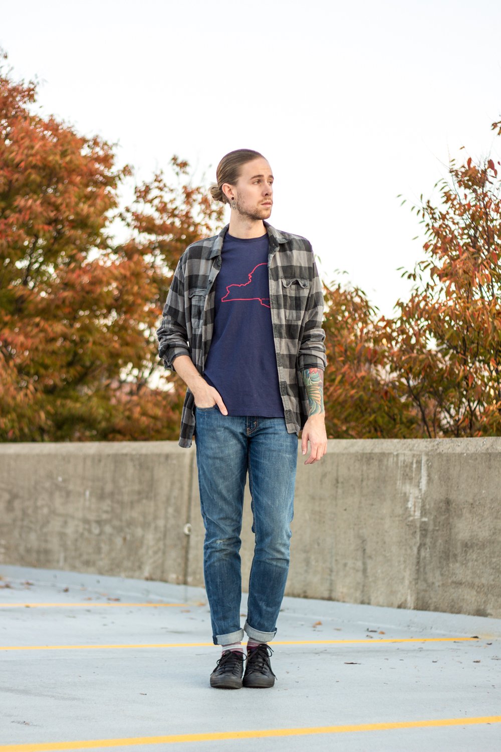The Kentucky Gent, a men’s fashion and lifestyle blogger in Louisville, Kentucky, wearing Original Penguin Tee, Devil’s Rejects Plaid Shirt, Levi’s 511 Jeans, Richer Poorer Socks, and Converse Chuck Taylors.