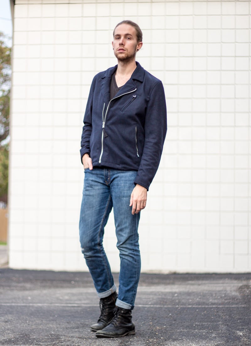 The Kentucky Gent, a men's fashion and lifestyle blogger, picks his favorite winter coats from East Dane in celebration of their Friends & Family Sale wearing G-Star Raw V Neck Tee, Cheap Monday Moto Jacket, Levi's 511 Jeans, and Steve Madden Troopah Boots. 