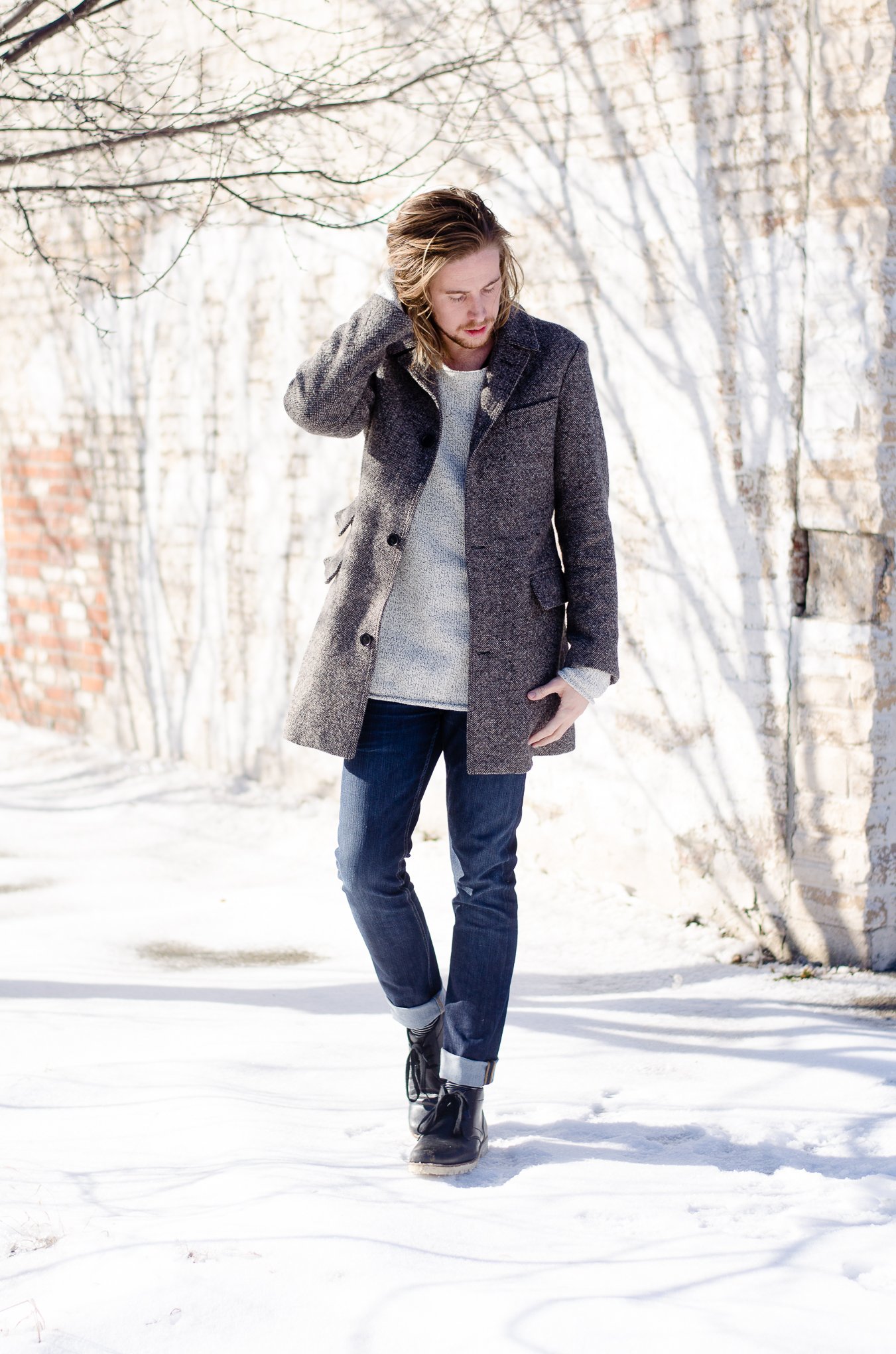 The Kentucky Gent, a men's fashion and lifestyle blogger, doubles up in  an H&M sweater and Billy Reid coat.