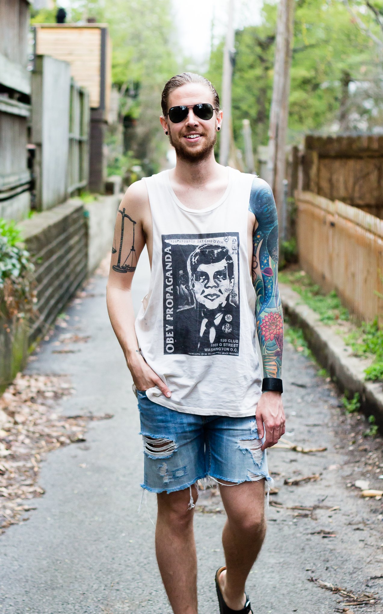 Obey Tank and Levi's Denim Shorts on The Kentucky Gent