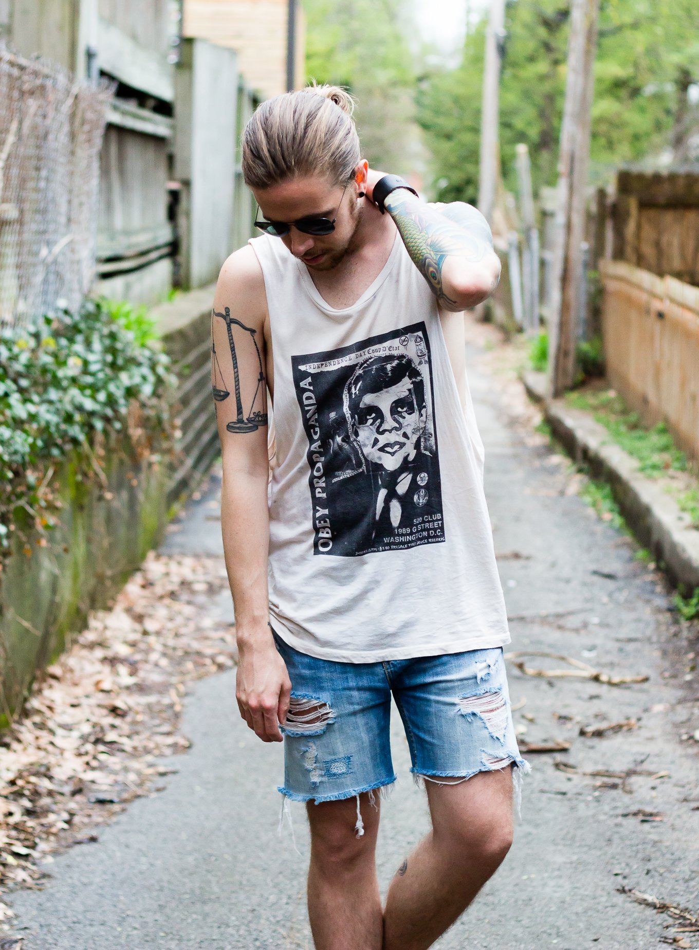 Obey Tank and Levi's Denim Shorts on The Kentucky Gent